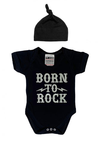 BORN TO ROCK BABYGROW & BLACK HAT SET